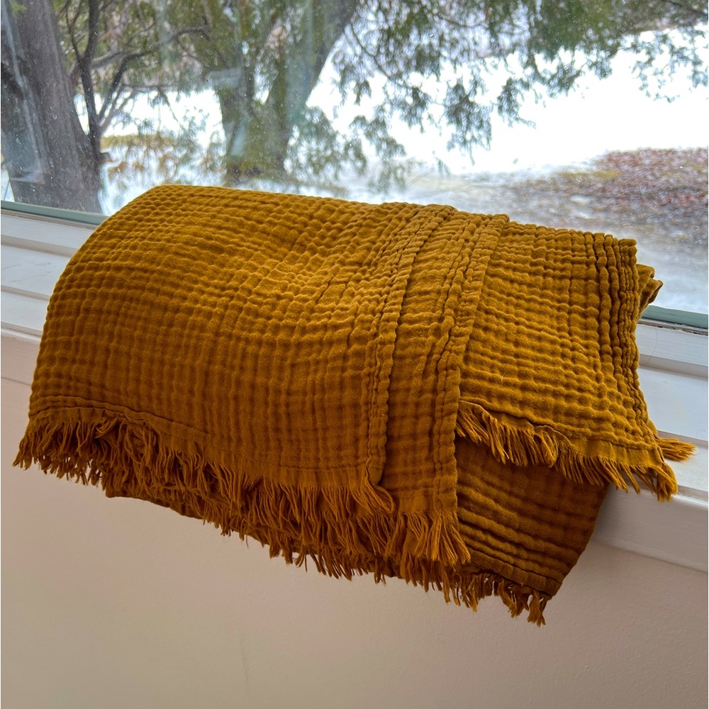 60” X  67” Cotton Muslin Throw with Crinkle Effect from LinenWay